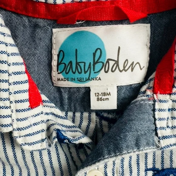 Baby BODEN Whale Embroidered Long Sleeve Button Front Shirt - Picture 6 of 6